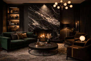 Marble fireplace surround moody marble living room focal point