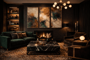 Minimal surfaces in moody marble living room intentional styling